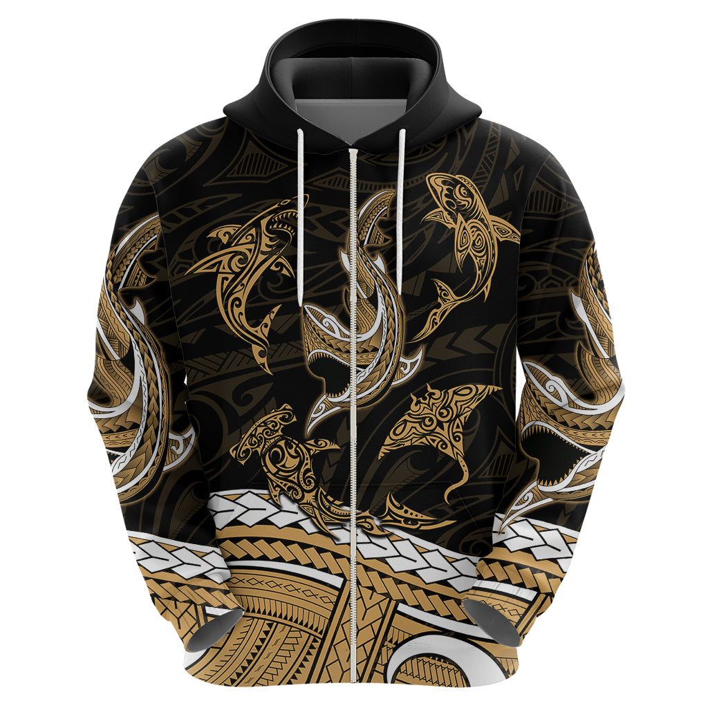 Polynesian Tribal Hoodie with Sharks Tattoo Gold LT6 - Wonder Print Shop
