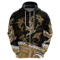 Polynesian Tribal Hoodie with Sharks Tattoo Gold LT6 - Wonder Print Shop