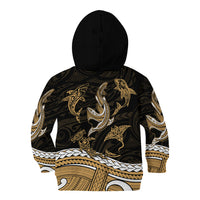 Polynesian Tribal Kid Hoodie with Sharks Tattoo Gold LT6 - Wonder Print Shop