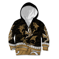 Polynesian Tribal Kid Hoodie with Sharks Tattoo Gold LT6 - Wonder Print Shop