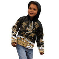 Polynesian Tribal Kid Hoodie with Sharks Tattoo Gold LT6 - Wonder Print Shop