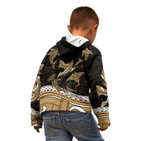 Polynesian Tribal Kid Hoodie with Sharks Tattoo Gold LT6 - Wonder Print Shop