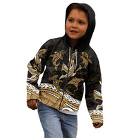 Polynesian Tribal Kid Hoodie with Sharks Tattoo Gold LT6 - Wonder Print Shop
