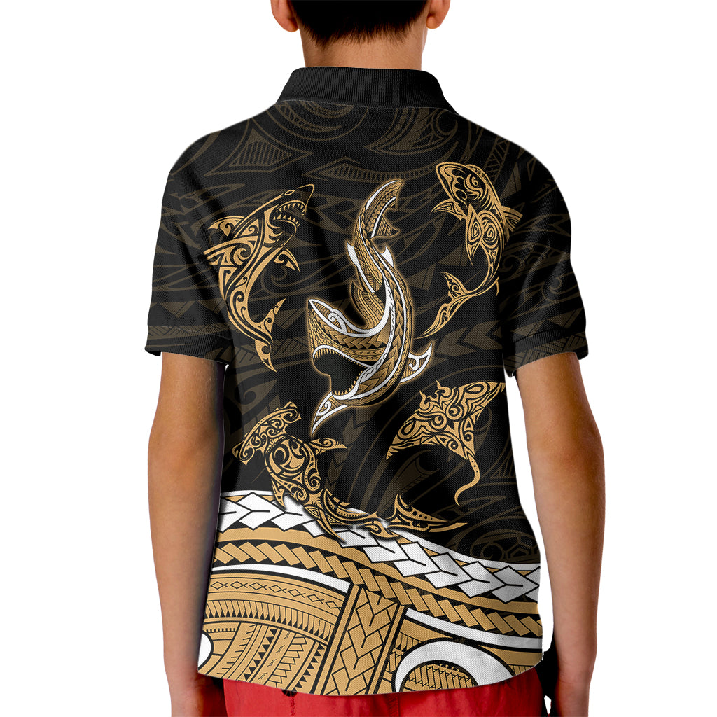 Polynesian Tribal Polo Shirt for Kid with Sharks Tattoo Gold LT6 - Wonder Print Shop