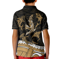 Polynesian Tribal Polo Shirt for Kid with Sharks Tattoo Gold LT6 - Wonder Print Shop