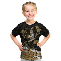 Polynesian Tribal Kid T Shirt with Sharks Tattoo Gold LT6 - Wonder Print Shop