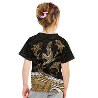 Polynesian Tribal Kid T Shirt with Sharks Tattoo Gold LT6 - Wonder Print Shop