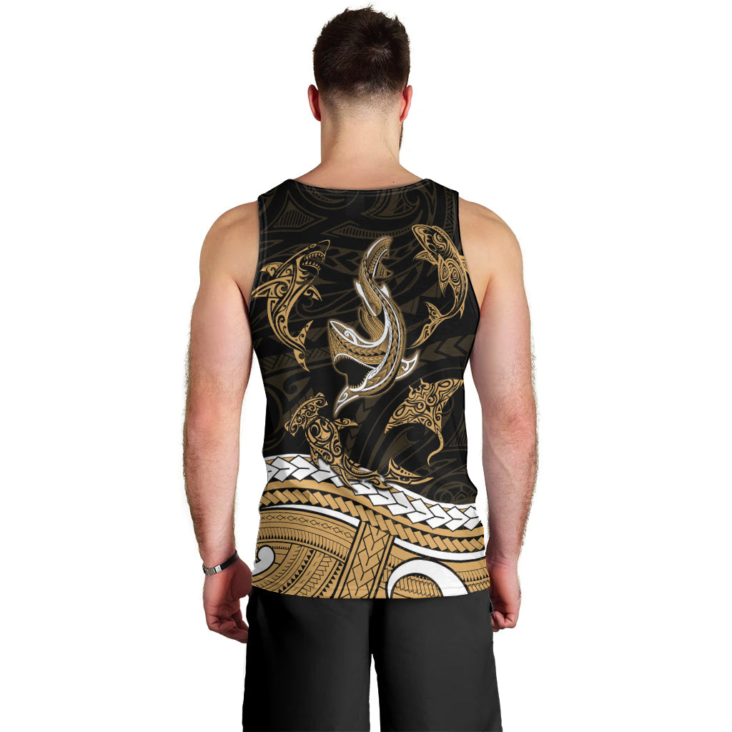 polynesian-tribal-men-tank-top-with-sharks-tattoo-gold