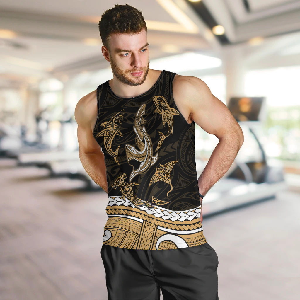 polynesian-tribal-men-tank-top-with-sharks-tattoo-gold