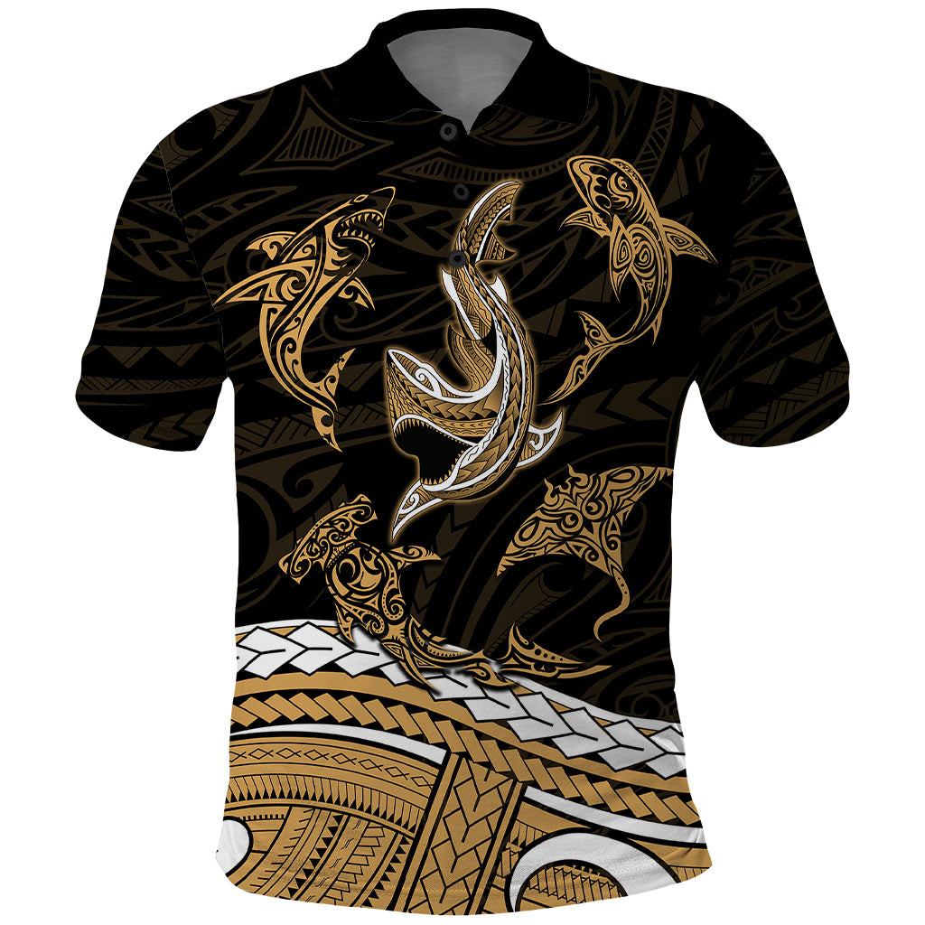 Polynesian Tribal Polo Shirt with Sharks Tattoo Gold LT6 - Wonder Print Shop