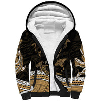 Polynesian Tribal Sherpa Hoodie with Sharks Tattoo Gold LT6 - Wonder Print Shop