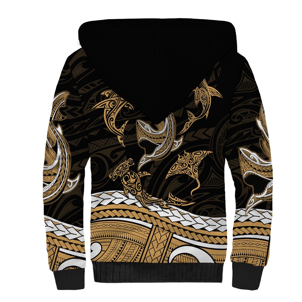 Polynesian Tribal Sherpa Hoodie with Sharks Tattoo Gold LT6 - Wonder Print Shop