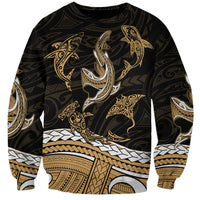 Polynesian Tribal Sweatshirt with Sharks Tattoo Gold LT6 - Wonder Print Shop