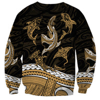 Polynesian Tribal Sweatshirt with Sharks Tattoo Gold LT6 - Wonder Print Shop