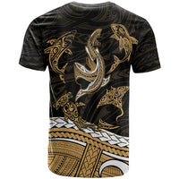 Polynesian Tribal T Shirt with Sharks Tattoo Gold LT6 - Wonder Print Shop