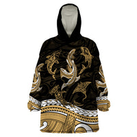 Polynesian Tribal Wearable Blanket Hoodie with Sharks Tattoo Gold LT6 - Wonder Print Shop