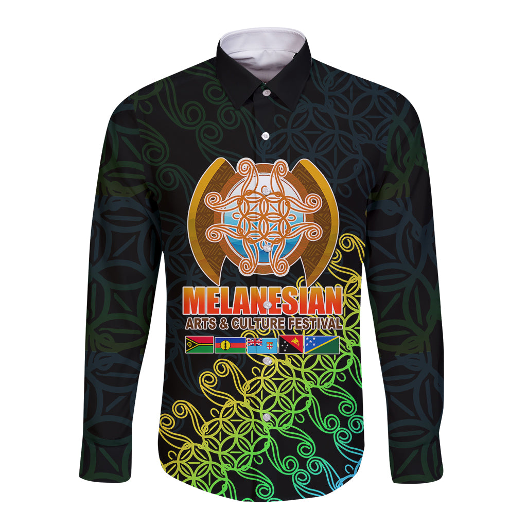 Melanesian Festival 2023 Long Sleeve Button Shirt Fest'Napuan Black Style LT6 - Wonder Print Shop