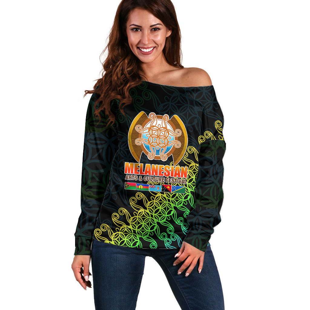 Melanesian Festival 2023 Off Shoulder Sweater Fest'Napuan Black Style LT6 - Wonder Print Shop