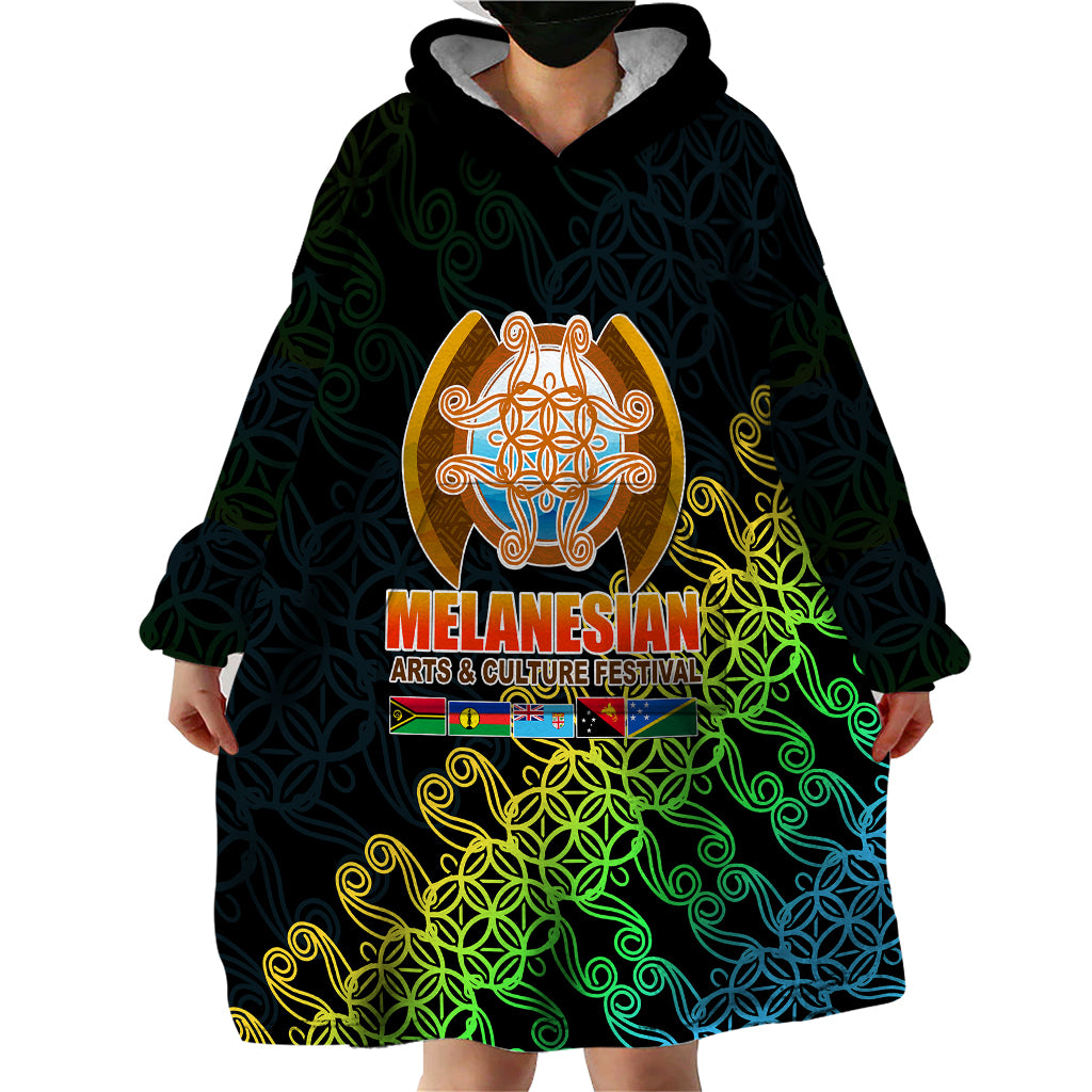 Melanesian Festival 2023 Wearable Blanket Hoodie Fest'Napuan Black Style LT6 - Wonder Print Shop