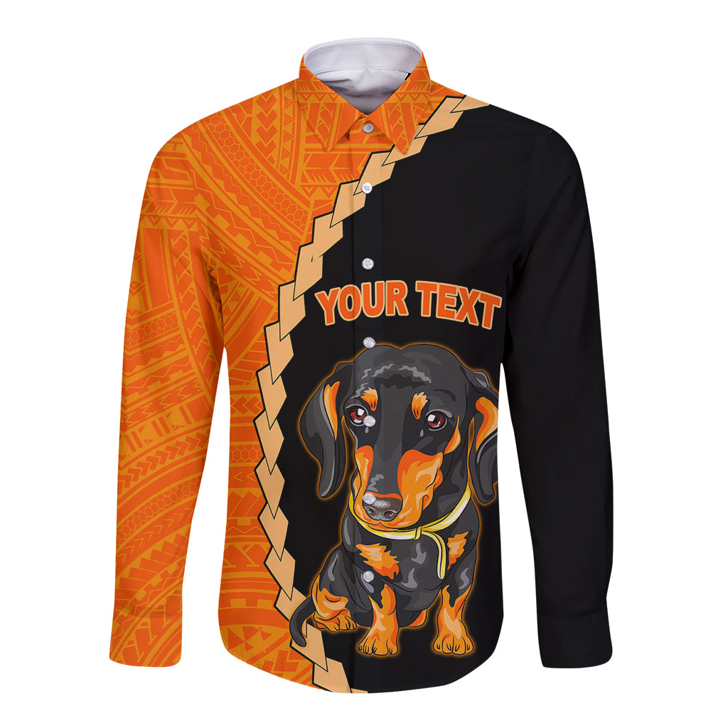 Custom Dachshund Dog Long Sleeve Button Shirt With Polynesian Tribal Tattoo LT6 - Wonder Print Shop
