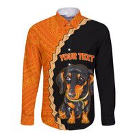 Custom Dachshund Dog Long Sleeve Button Shirt With Polynesian Tribal Tattoo LT6 - Wonder Print Shop