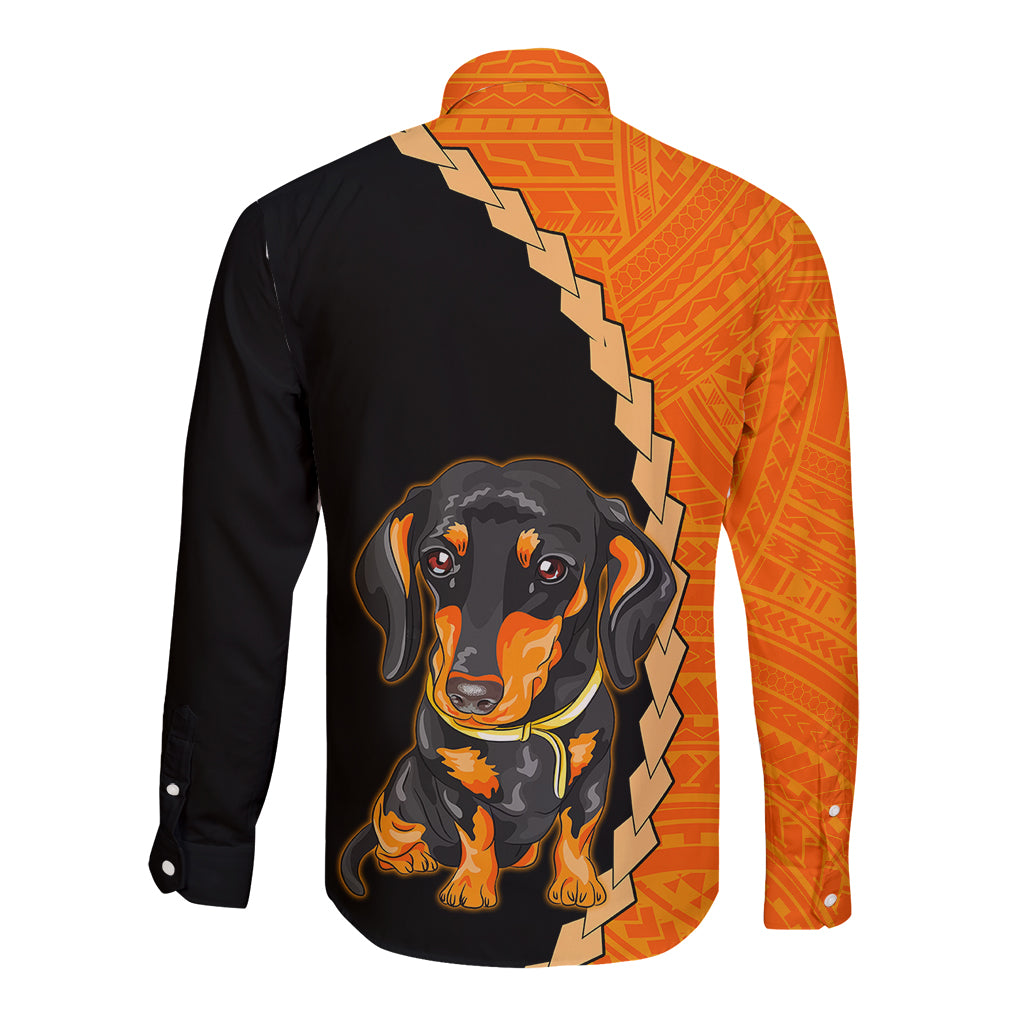 Custom Dachshund Dog Long Sleeve Button Shirt With Polynesian Tribal Tattoo LT6 - Wonder Print Shop