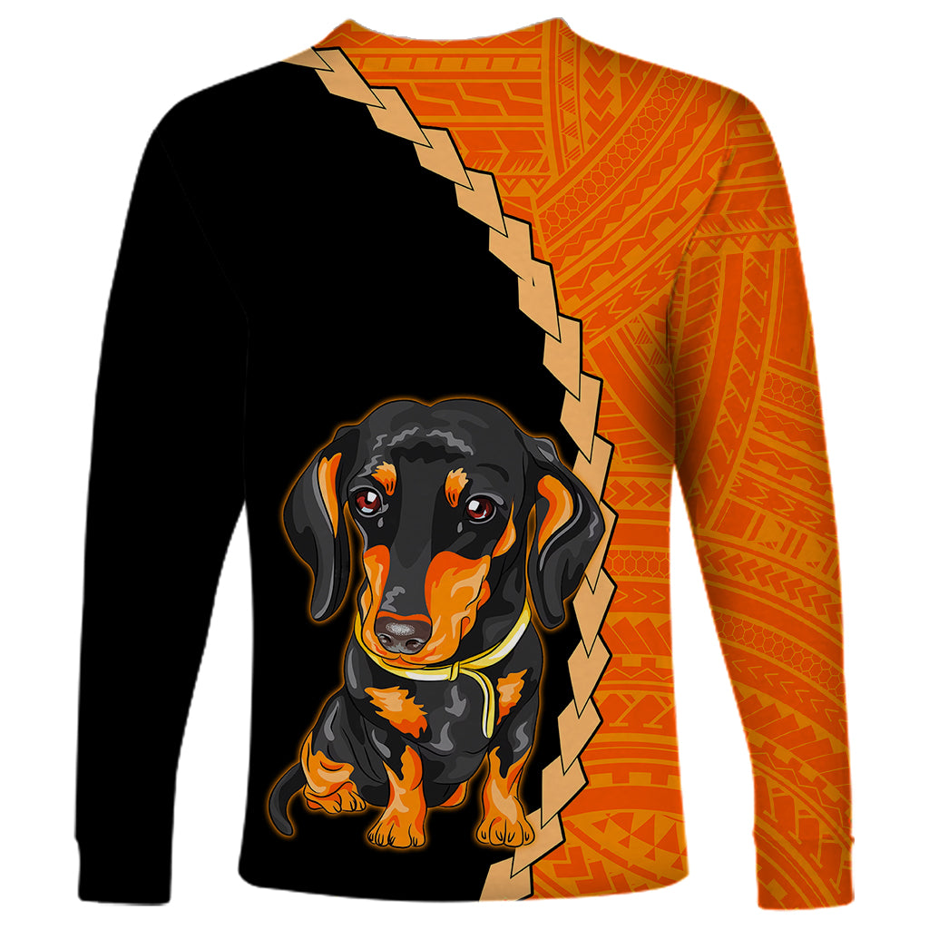 Custom Dachshund Dog Long Sleeve Shirt With Polynesian Tribal Tattoo LT6 - Wonder Print Shop
