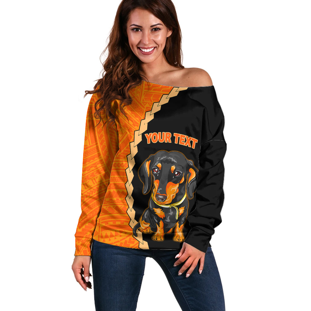Custom Dachshund Dog Off Shoulder Sweater With Polynesian Tribal Tattoo LT6 - Wonder Print Shop