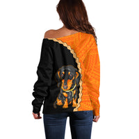 Custom Dachshund Dog Off Shoulder Sweater With Polynesian Tribal Tattoo LT6 - Wonder Print Shop