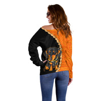 Custom Dachshund Dog Off Shoulder Sweater With Polynesian Tribal Tattoo LT6 - Wonder Print Shop