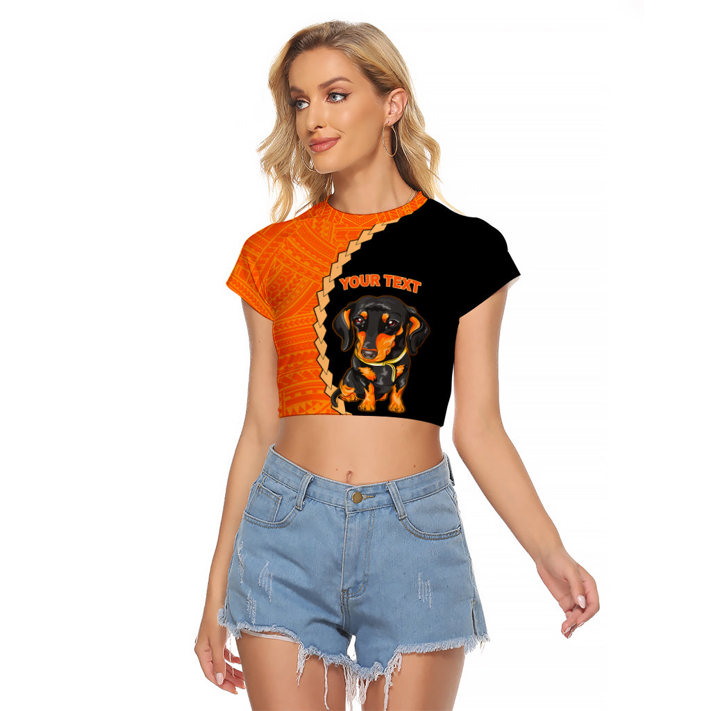 Custom Dachshund Dog Raglan Cropped T Shirt With Polynesian Tribal Tattoo LT6 - Wonder Print Shop