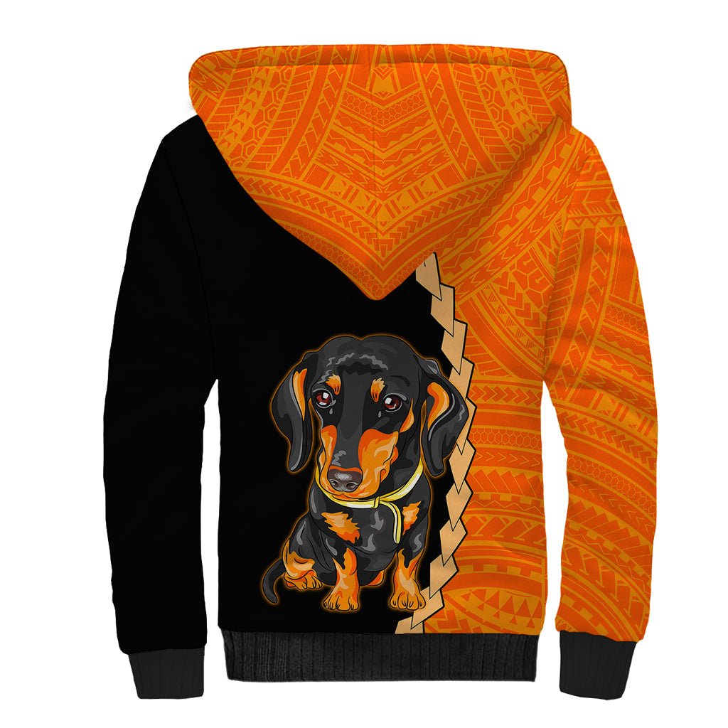 Custom Dachshund Dog Sherpa Hoodie With Polynesian Tribal Tattoo LT6 - Wonder Print Shop