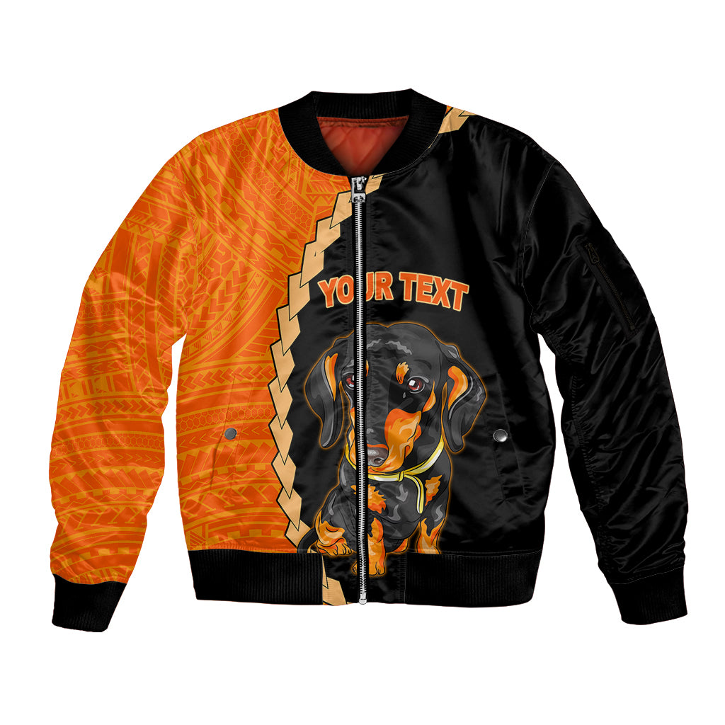 Custom Dachshund Dog Sleeve Zip Bomber Jacket With Polynesian Tribal Tattoo LT6 - Wonder Print Shop