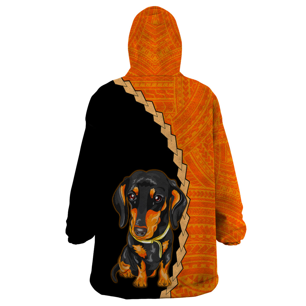 Custom Dachshund Dog Wearable Blanket Hoodie With Polynesian Tribal Tattoo LT6 - Wonder Print Shop