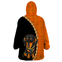 Custom Dachshund Dog Wearable Blanket Hoodie With Polynesian Tribal Tattoo LT6 - Wonder Print Shop