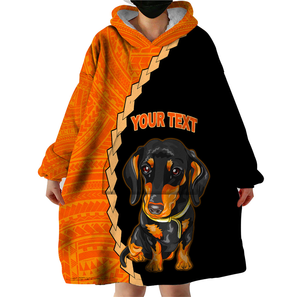 Custom Dachshund Dog Wearable Blanket Hoodie With Polynesian Tribal Tattoo LT6 - Wonder Print Shop