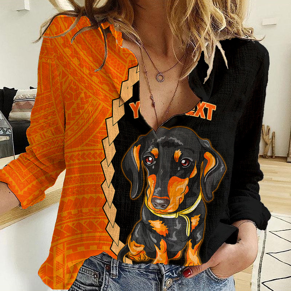 Custom Dachshund Dog Women Casual Shirt With Polynesian Tribal Tattoo LT6 - Wonder Print Shop
