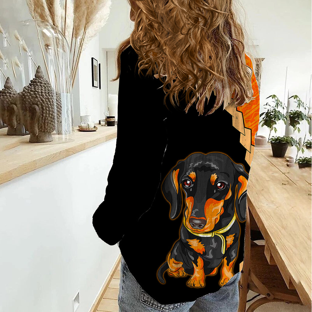 Custom Dachshund Dog Women Casual Shirt With Polynesian Tribal Tattoo LT6 - Wonder Print Shop