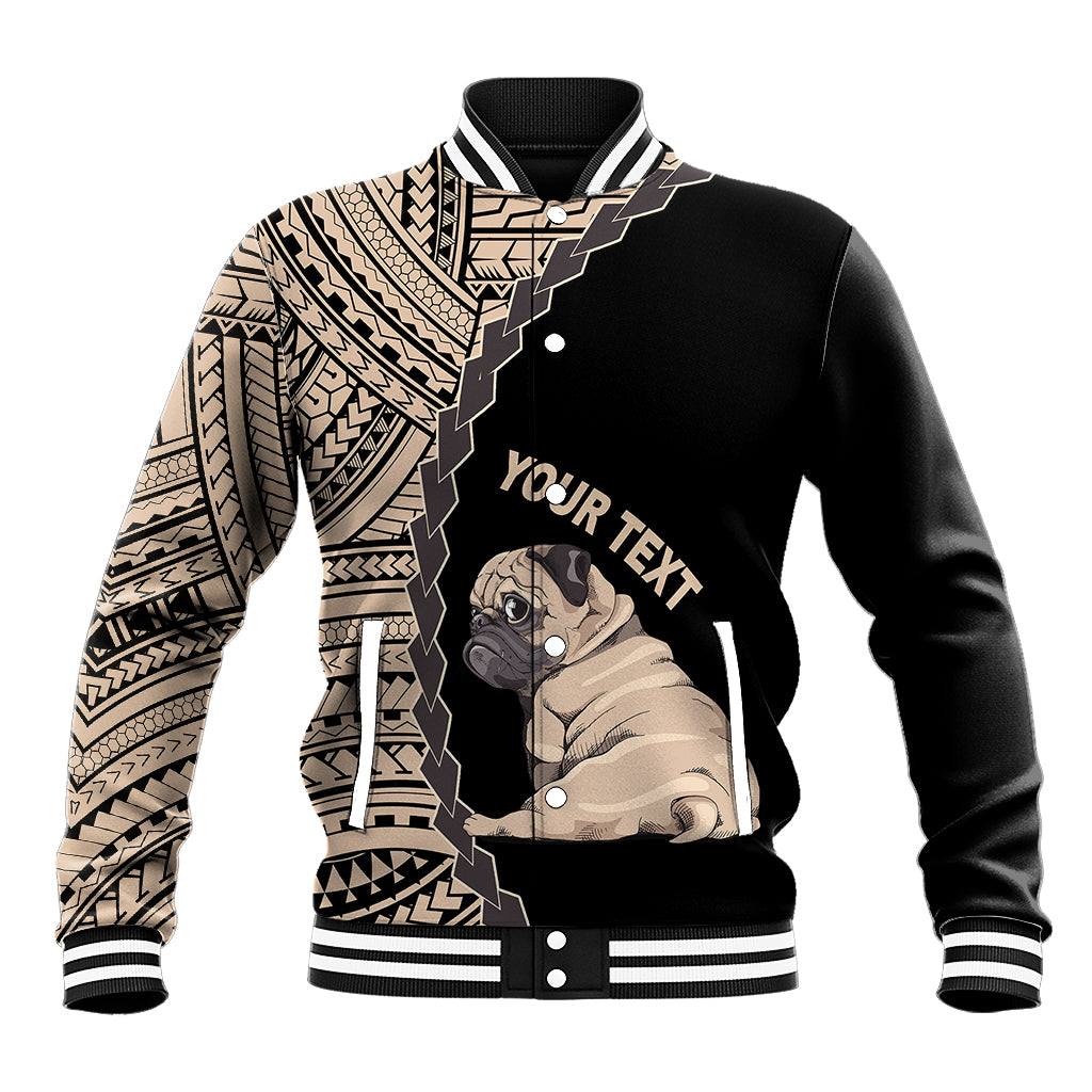 Custom Pug Dog Baseball Jacket With Polynesian Tribal Tattoo LT6 - Wonder Print Shop