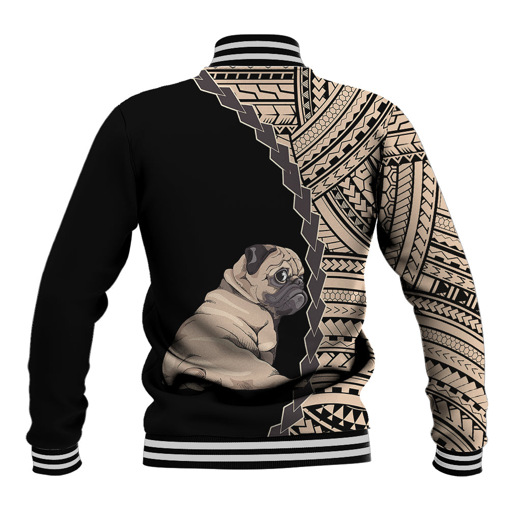 Custom Pug Dog Baseball Jacket With Polynesian Tribal Tattoo LT6 - Wonder Print Shop