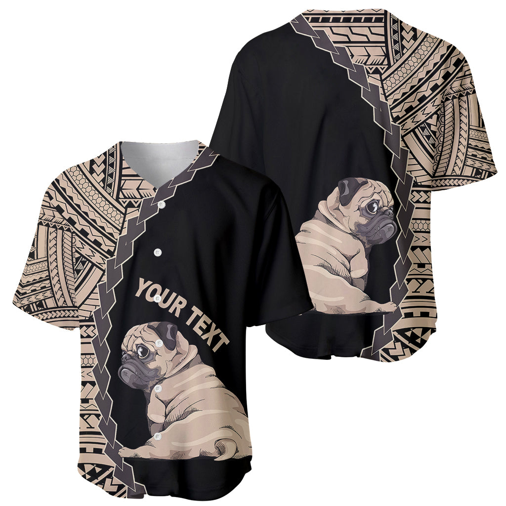 Custom Pug Dog Baseball Jersey With Polynesian Tribal Tattoo LT6 - Wonder Print Shop