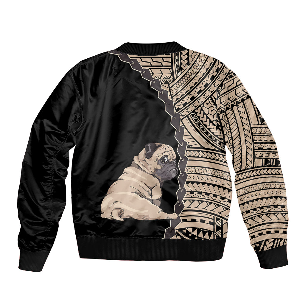 Custom Pug Dog Bomber Jacket With Polynesian Tribal Tattoo LT6 - Wonder Print Shop