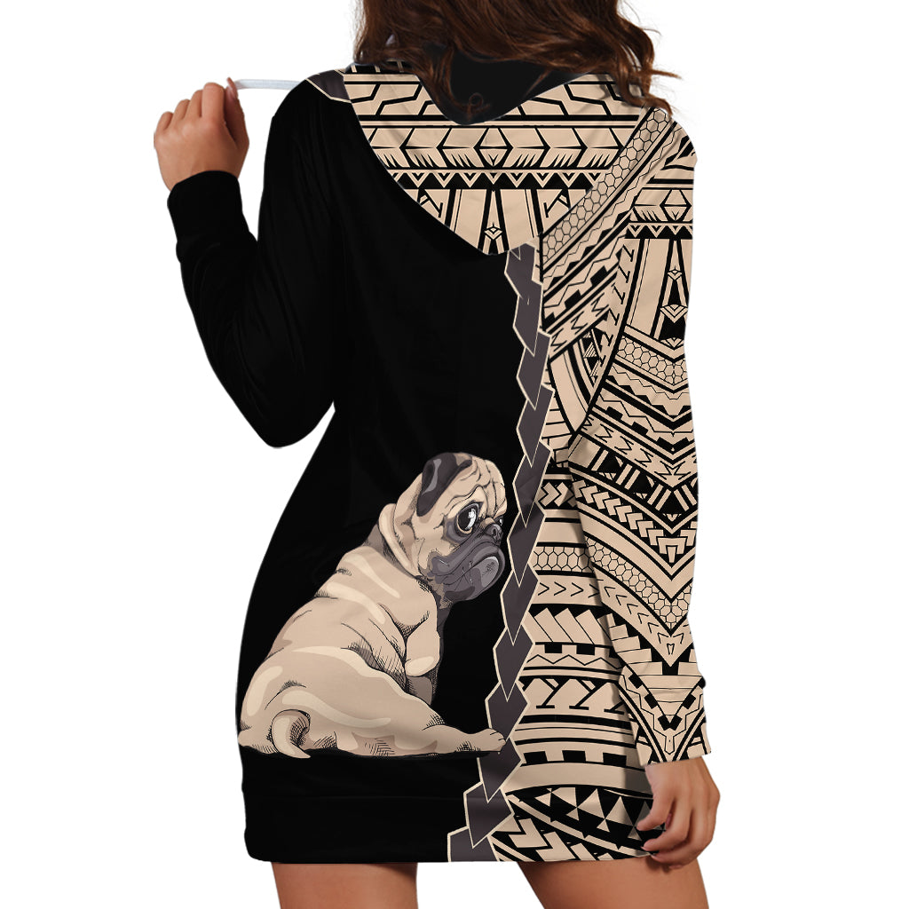 Custom Pug Dog Hoodie Dress With Polynesian Tribal Tattoo LT6 - Wonder Print Shop