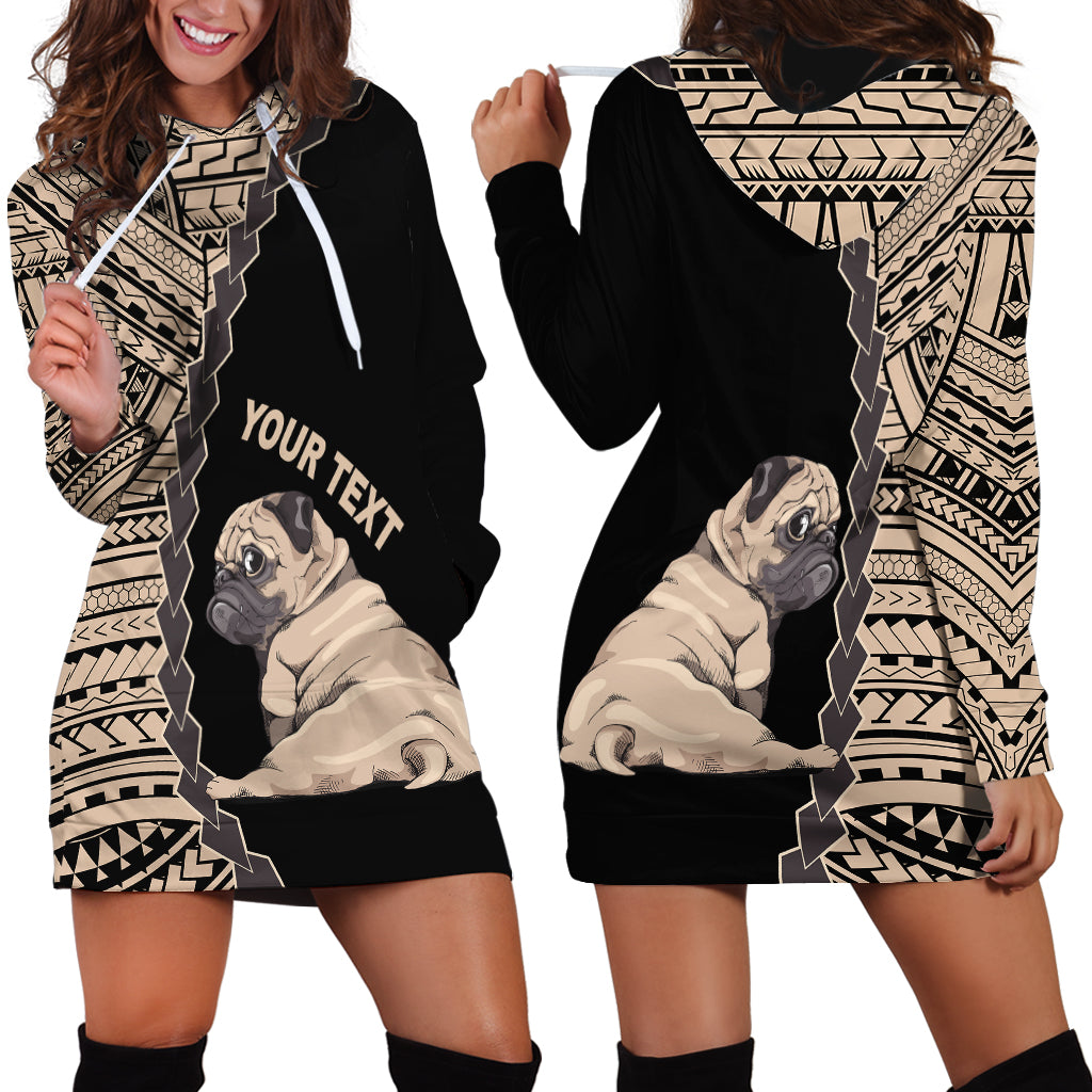 Custom Pug Dog Hoodie Dress With Polynesian Tribal Tattoo LT6 - Wonder Print Shop