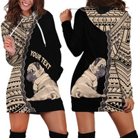 Custom Pug Dog Hoodie Dress With Polynesian Tribal Tattoo LT6 - Wonder Print Shop