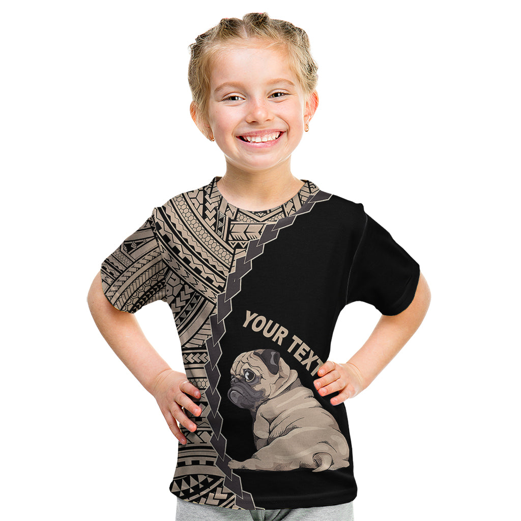 Custom Pug Dog Kid T Shirt With Polynesian Tribal Tattoo LT6 - Wonder Print Shop