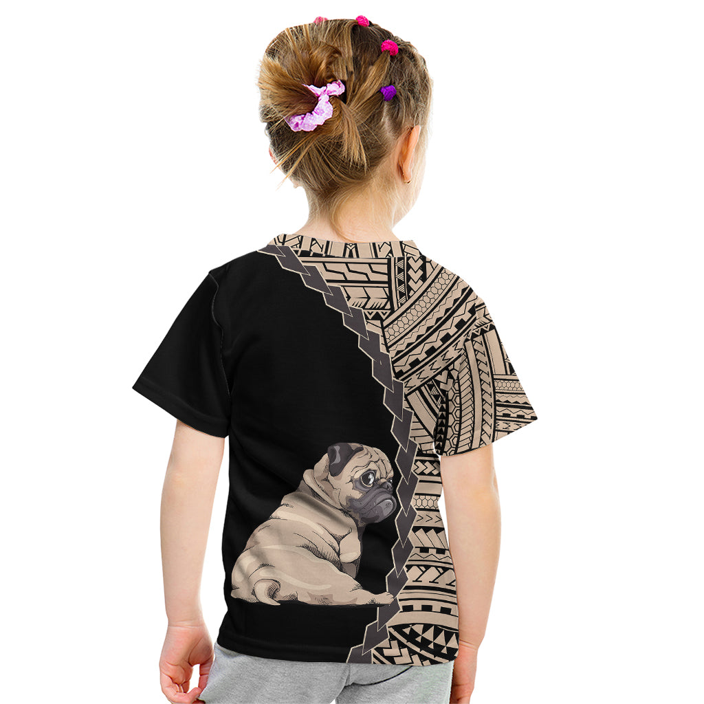 Custom Pug Dog Kid T Shirt With Polynesian Tribal Tattoo LT6 - Wonder Print Shop