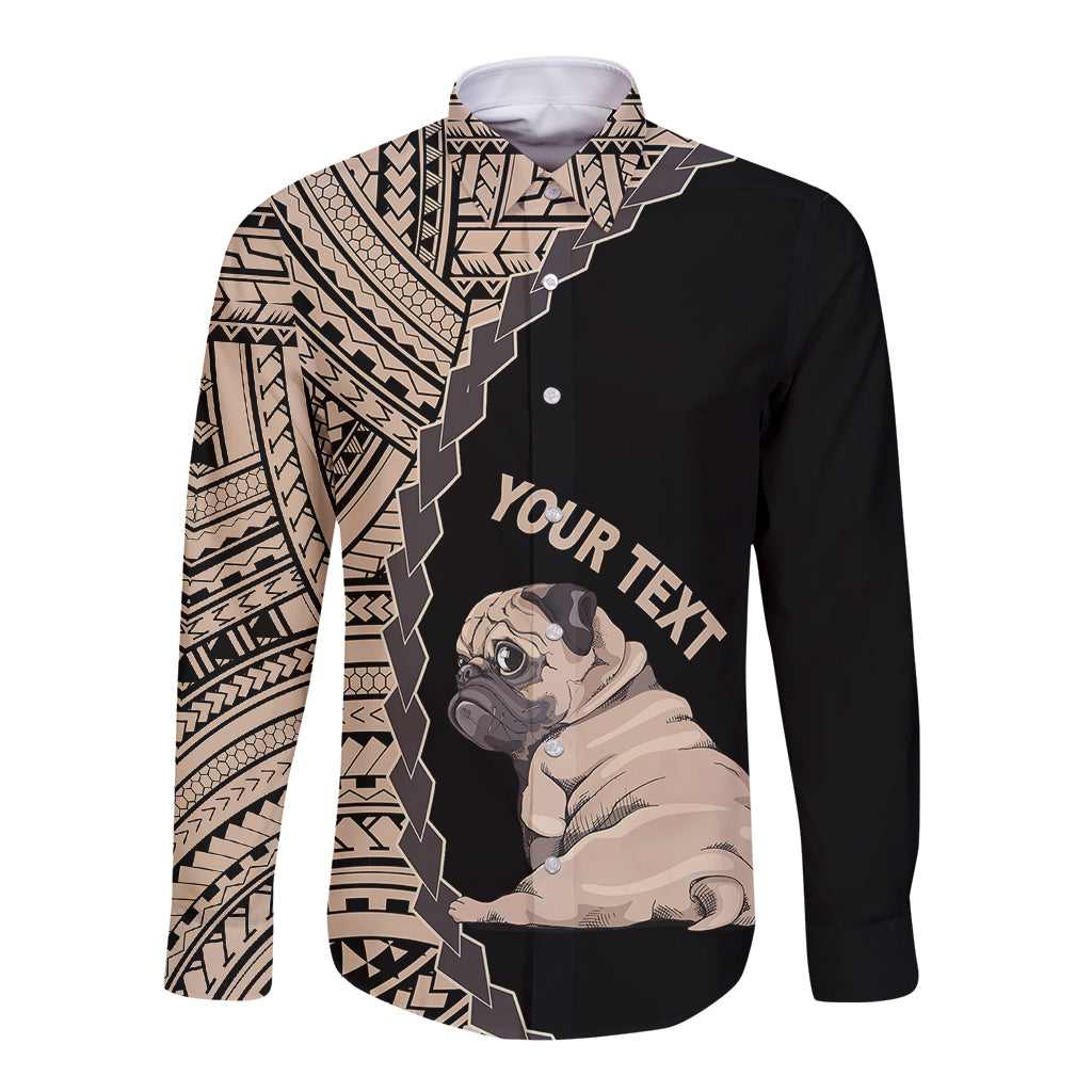 Custom Pug Dog Long Sleeve Button Shirt With Polynesian Tribal Tattoo LT6 - Wonder Print Shop