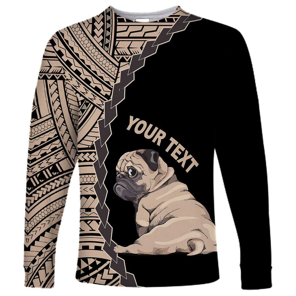 Custom Pug Dog Long Sleeve Shirt With Polynesian Tribal Tattoo LT6 - Wonder Print Shop