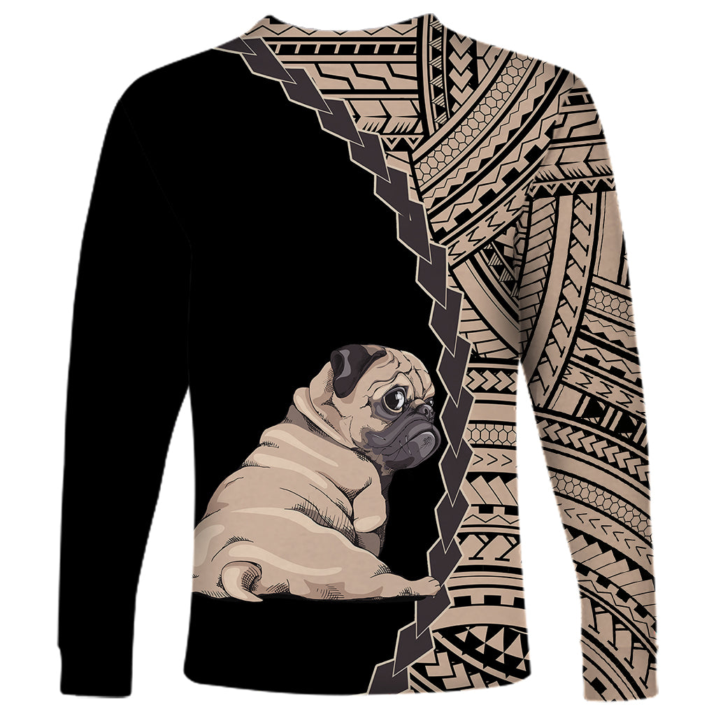 Custom Pug Dog Long Sleeve Shirt With Polynesian Tribal Tattoo LT6 - Wonder Print Shop